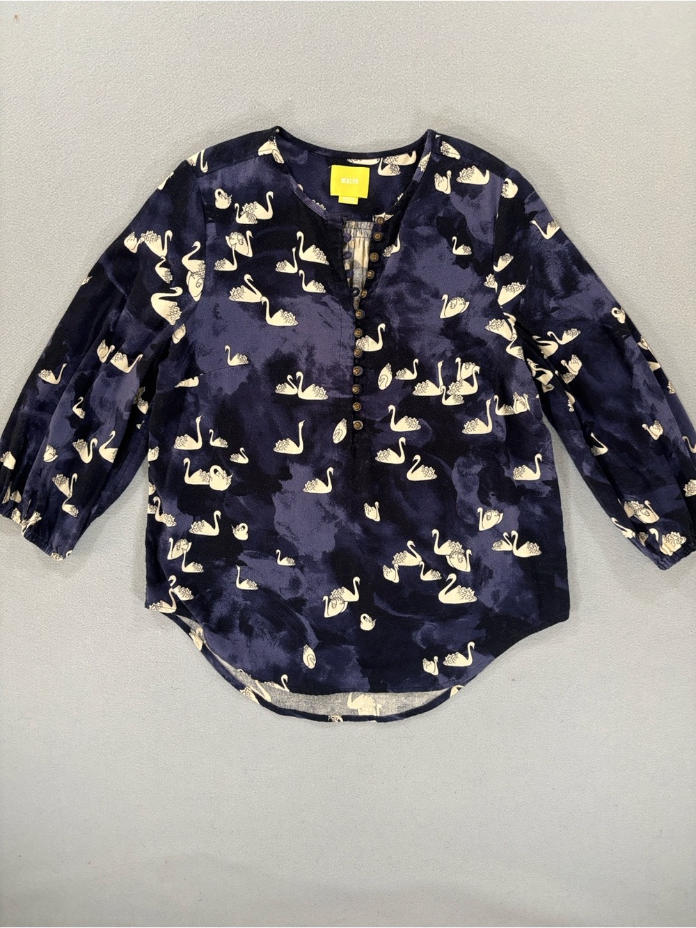 Maeve Anthropologie Navy Swan flannel Print Button-Front Women's Top M - Picture 2 of 10